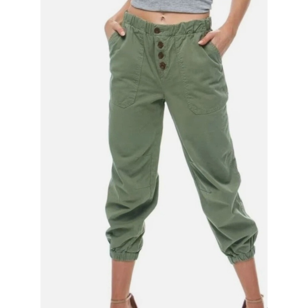Free People Utility Jogger Pants Olive Green Cropped Medium, 100% cotton